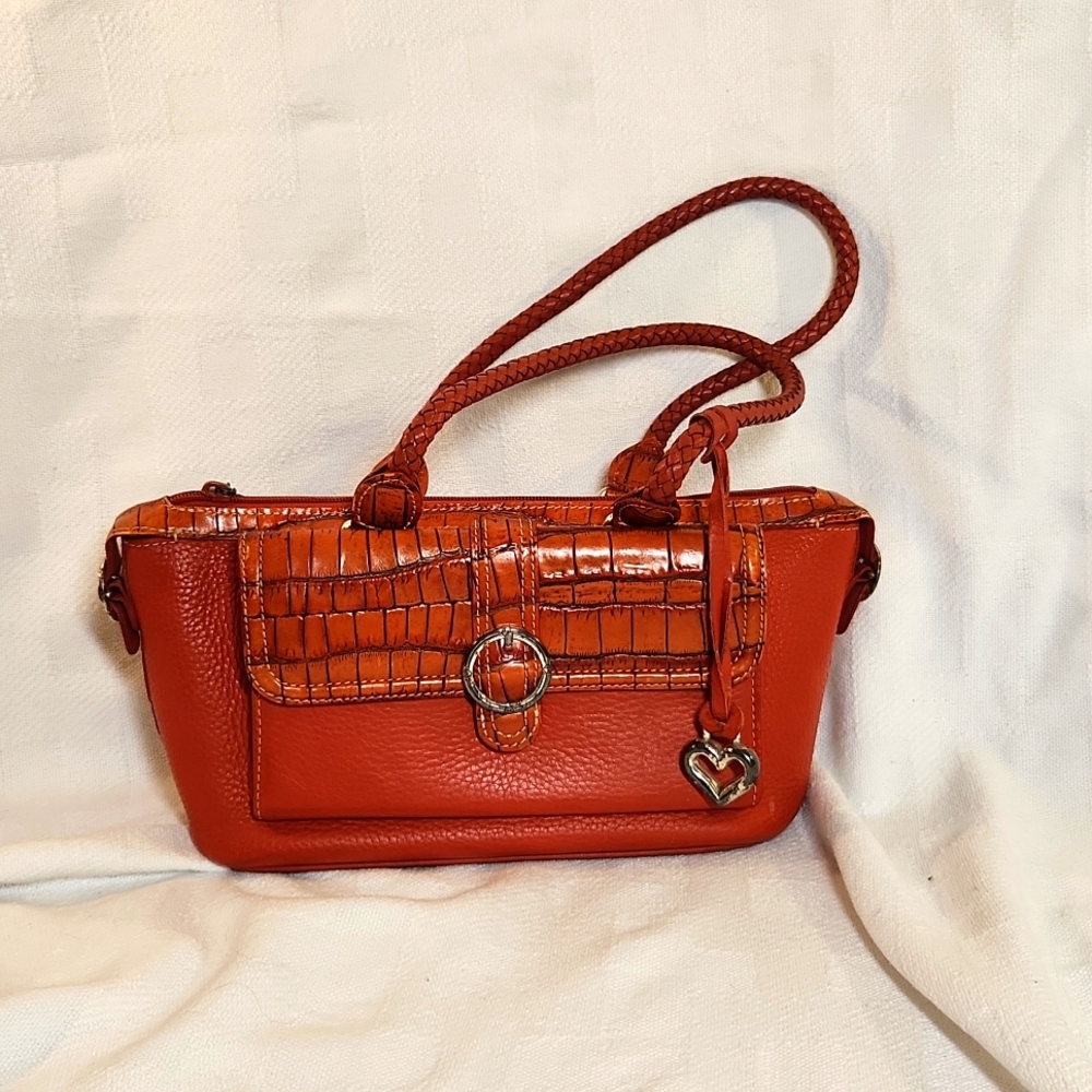 Orange Leather Brighton Handbag with wallet pocket and key clip